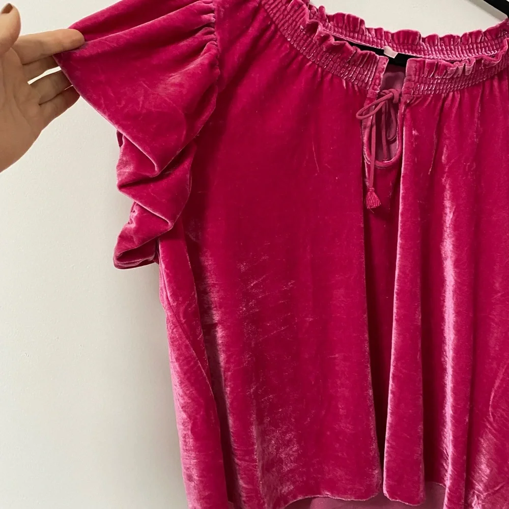Free People Pink Velvet‎ Blouse Teresa Boho Festival XL Crop Bubble - Picture 3 of 10